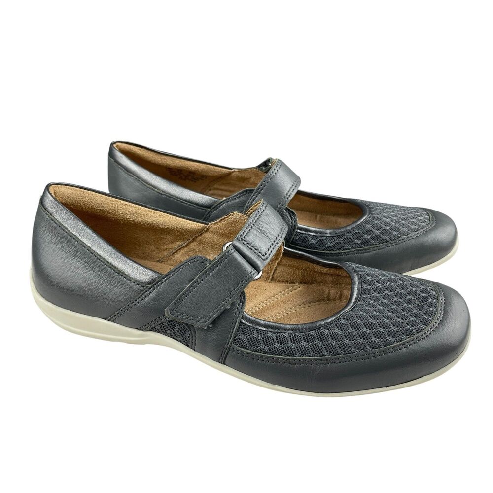 Naturalizer Women’s Faye Mary Jane Flats 7.5M Gray Leather Mesh Comfort Shoes